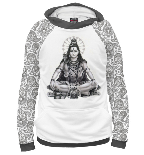 Мужское худи с изображением Шива и индийский узор цвета Белый
