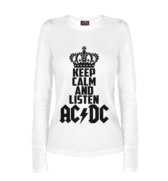Женский лонгслив с изображением Keep calm and listen AC DC цвета Белый
