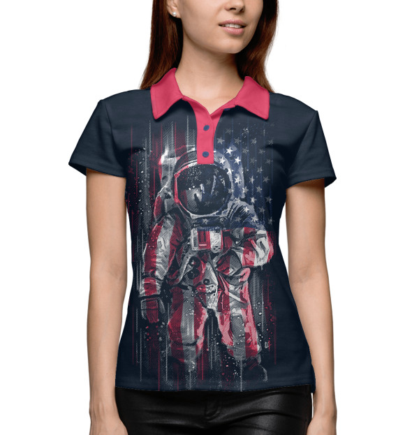 Женское поло с изображением Американский астронавт цвета Белый