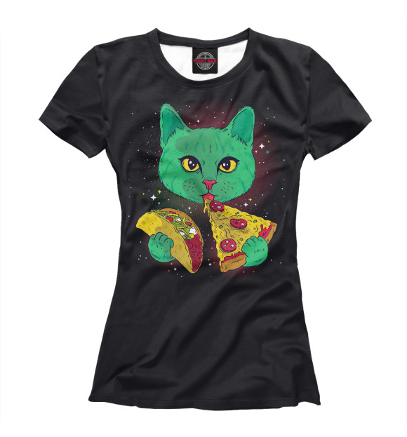 Футболка для девочек с изображением Cosmic pizza cat цвета Белый