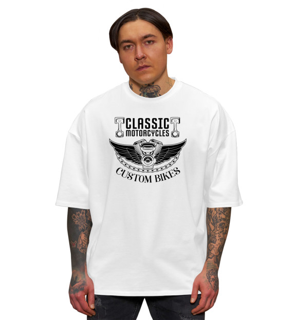Мужская футболка оверсайз с изображением Custom bikes цвета Белый