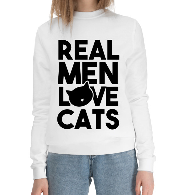 Женский хлопковый свитшот с изображением Love Cats цвета Белый