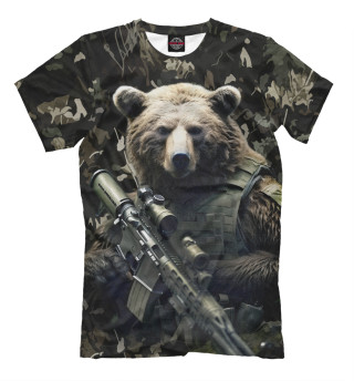 Мужская футболка Медведь солдат с винтовкой