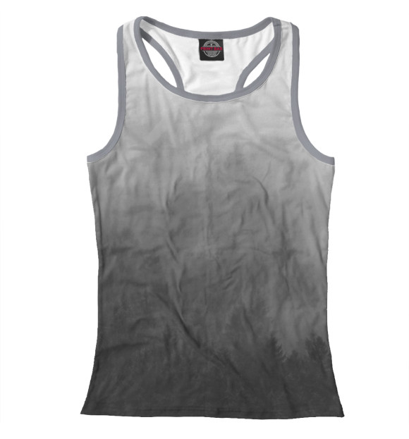 Женская майка-борцовка с изображением Туман над лесом цвета Белый