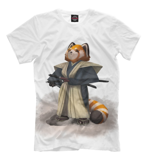 Мужская футболка с изображением Красная панда самурай цвета Белый