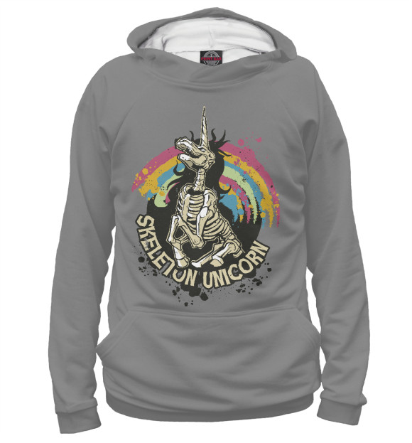 Мужское худи с изображением Skeleton Unicorn цвета Белый