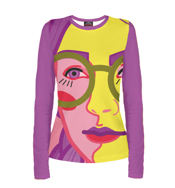Женский лонгслив с притом Яркий женский портрет цвета Белый Женский лонгслив с изображением Яркий женский портрет цвета Белый
