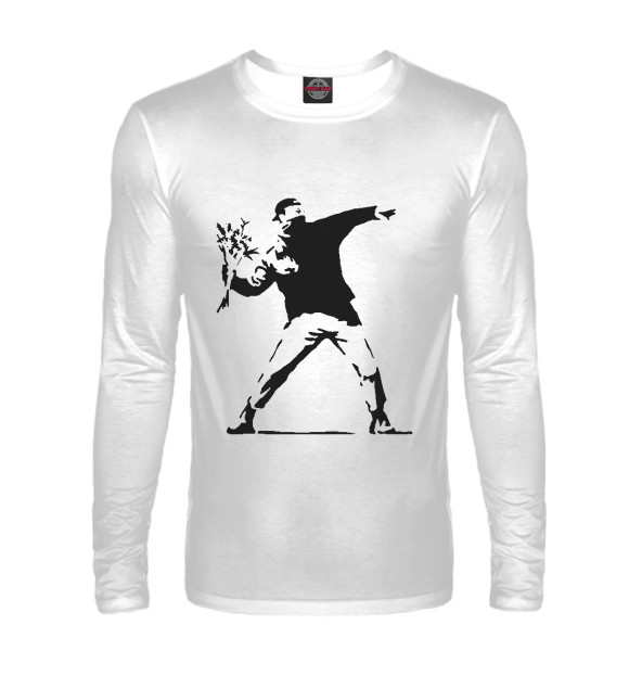 Мужской лонгслив с притом Banksy цвета Белый Мужской лонгслив с изображением Banksy цвета Белый
