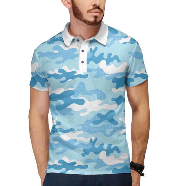 Мужское поло с притом Голубой камуфляж цвета Белый Мужское поло с изображением Голубой камуфляж цвета Белый
