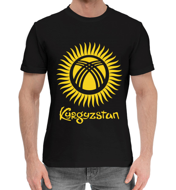 Мужская хлопковая футболка с изображением Киргизия цвета Черный
