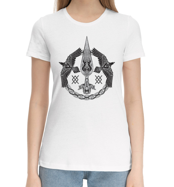 Женская хлопковая футболка с изображением Язычество цвета Белый