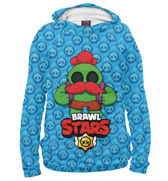 Мужское худи с изображением Brawl Stars Spike цвета Белый