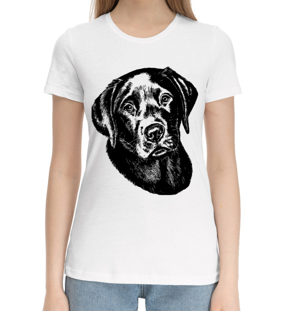 Женская хлопковая футболка с изображением Собака цвета Белый