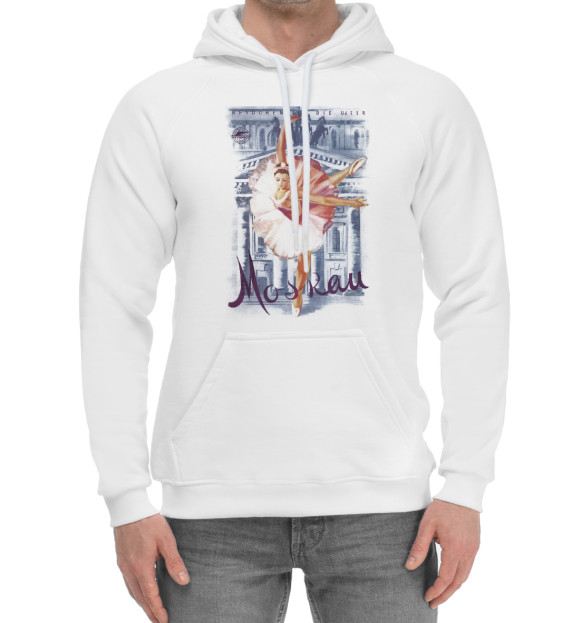 Мужской хлопковый худи с изображением Большой театр цвета Белый