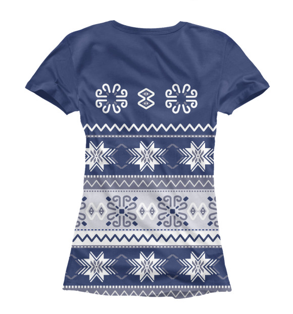 Женская футболка с изображением Синие снежинки цвета Белый