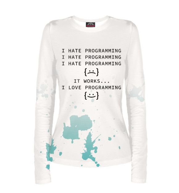 Женский лонгслив с изображением I Hate Programming цвета Белый