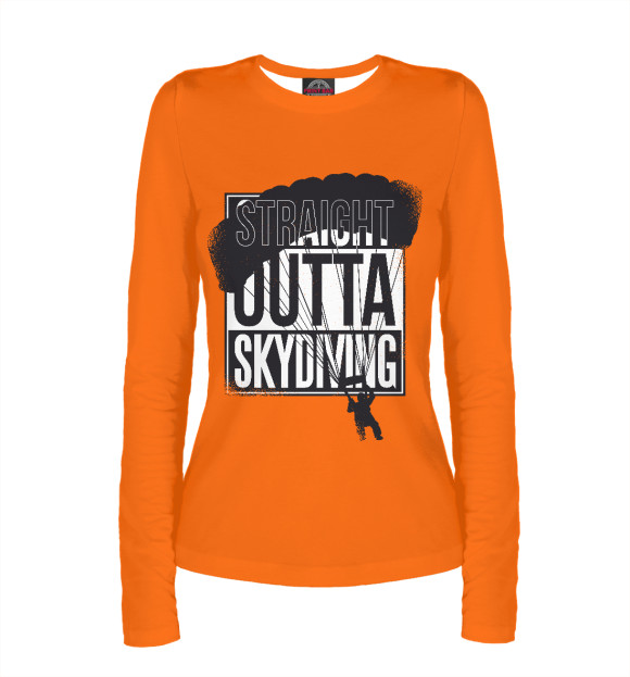 Женский лонгслив с изображением Straight outta skydiving цвета Белый