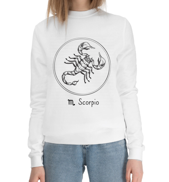 Женский хлопковый свитшот с изображением Scorpio цвета Белый