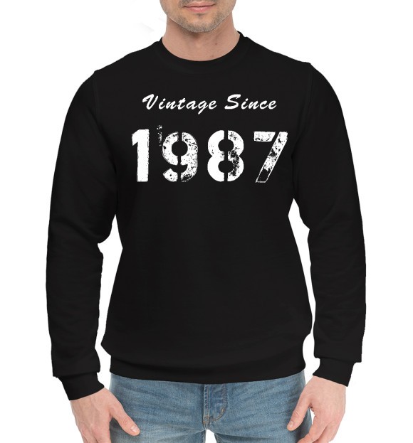 Мужской хлопковый свитшот с изображением Vintage Since 1987 цвета Черный