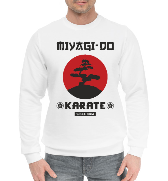 Мужской хлопковый свитшот с изображением Miyagi-Do Karate цвета Белый