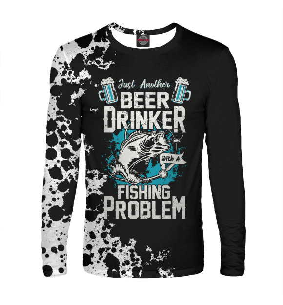Мужской лонгслив с изображением Beer Drinker Fishing цвета Белый