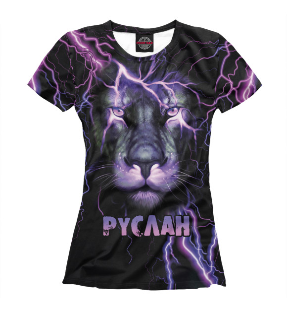 Женская футболка с изображением Неоновый лев Руслан цвета Белый