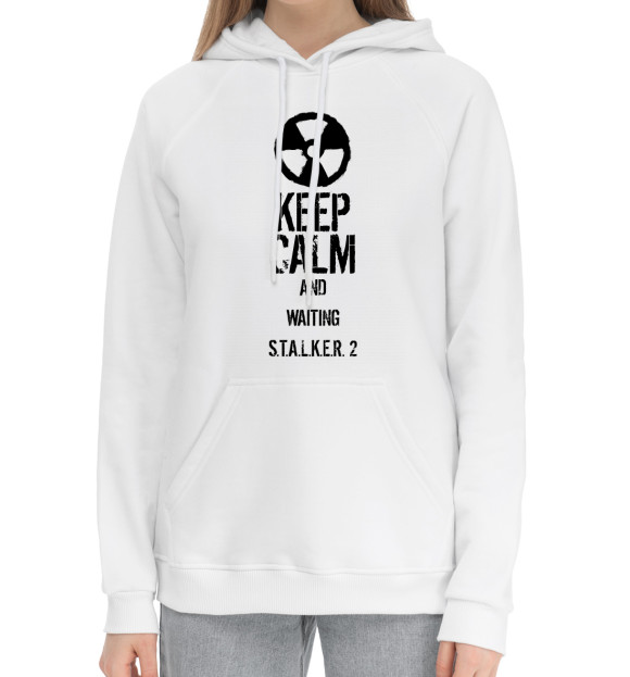 Женский хлопковый худи с изображением Keep calm.. цвета Белый