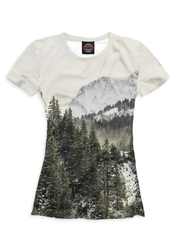Женская футболка с изображением Лес и горы цвета Белый