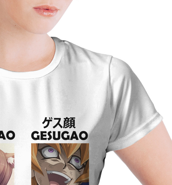 Женская футболка с изображением Ahegao Torogao Gesugao цвета Белый