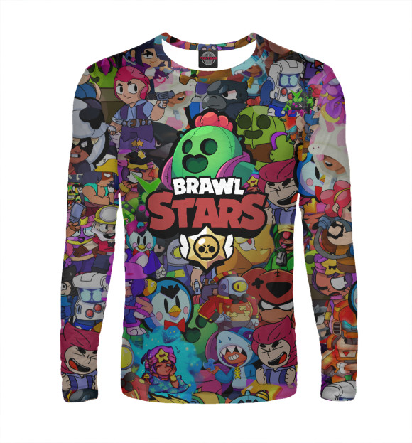 Мужской лонгслив с притом Brawl Stars: Spike цвета Белый Мужской лонгслив с изображением Brawl Stars: Spike цвета Белый