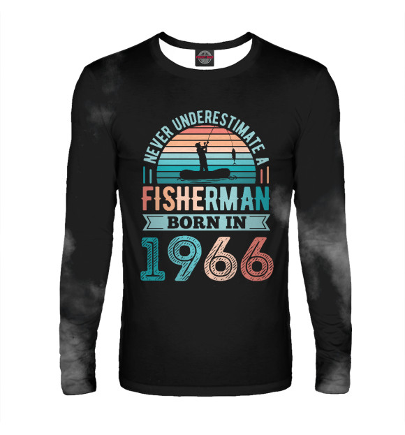 Мужской лонгслив с изображением Fisherman born 1966 цвета Белый