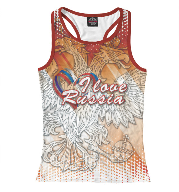 Женская майка-борцовка с изображением I love Russia цвета Белый