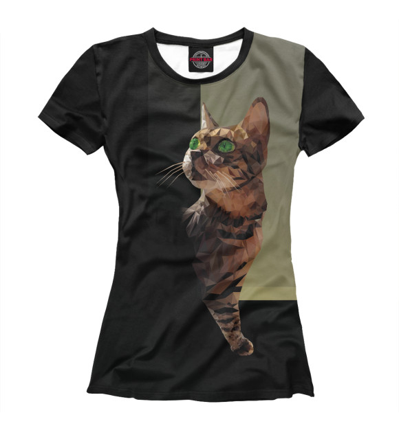 Женская футболка с изображением Кошка в стиле Poli цвета Белый