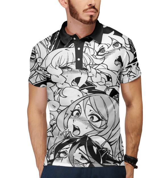 Мужское поло с изображением Ahegao | Ахэгао цвета Белый