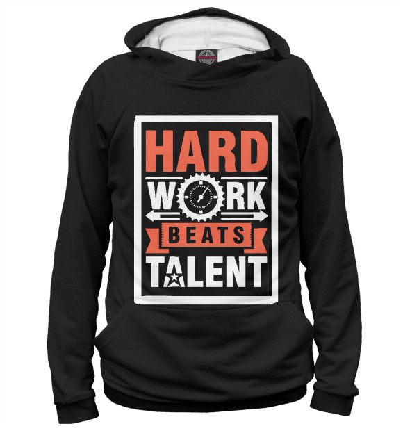 Мужское худи с изображением Hard Work Beats Talent цвета Белый