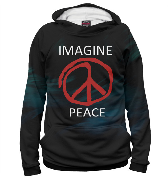 Женское худи с притом IMAGINE PEACE цвета Белый Женское худи с изображением IMAGINE PEACE цвета Белый
