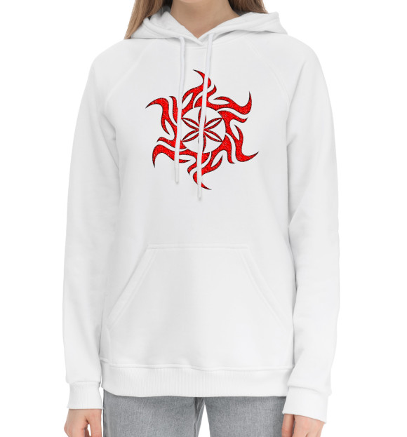 Женский хлопковый худи с изображением Оберег Колесо Перуна цвета Белый