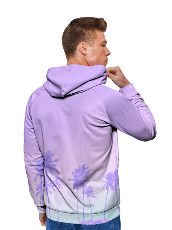Мужское худи с изображением Пальмы на фиолетовом фоне цвета Белый