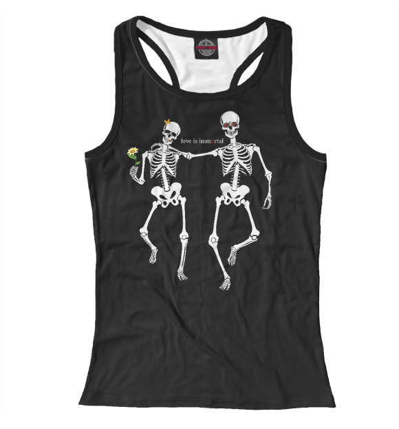 Женская майка-борцовка с изображением Любовь скелетов цвета Белый