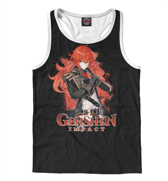 Мужская майка-борцовка с изображением Дилюк Genshin цвета Белый