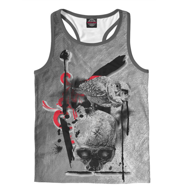 Мужская майка-борцовка с изображением Череп и сова цвета Белый