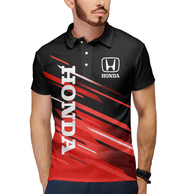 Мужское поло с изображением HONDA цвета Белый