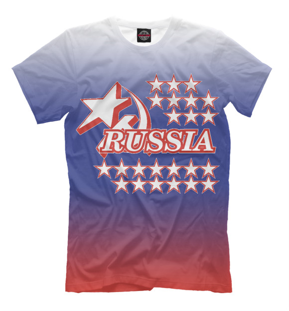 Мужская футболка с изображением Russia (звёзды) цвета Белый