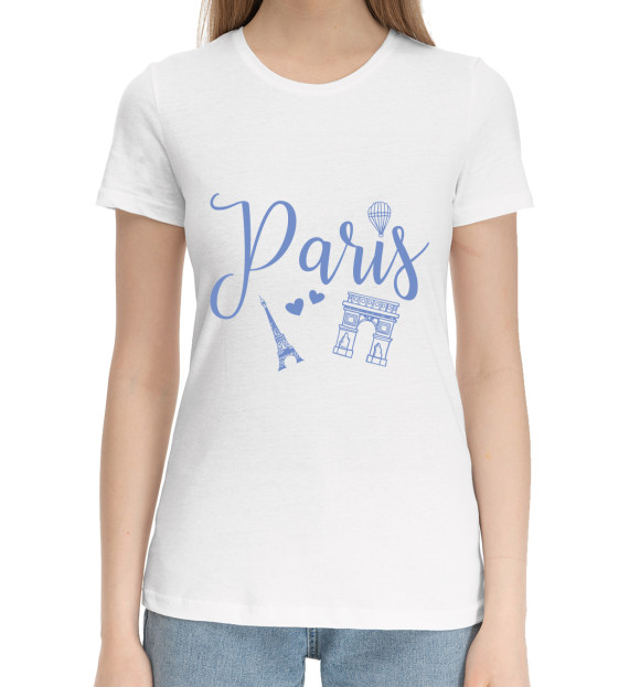 Женская хлопковая футболка с изображением Love Paris цвета Белый