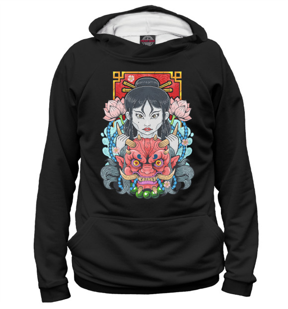 Мужское худи с изображением Девушка и демон цвета Белый