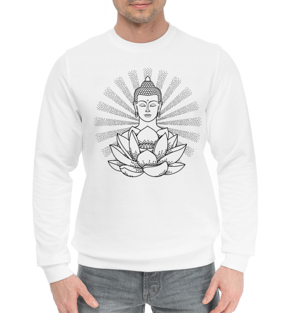 Мужской хлопковый свитшот с изображением Будда цвета Белый