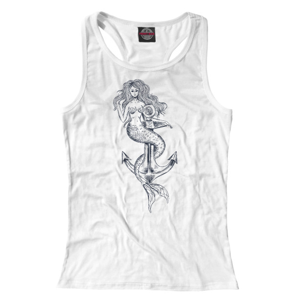 Женская майка-борцовка с изображением Русалка и якорь цвета Белый
