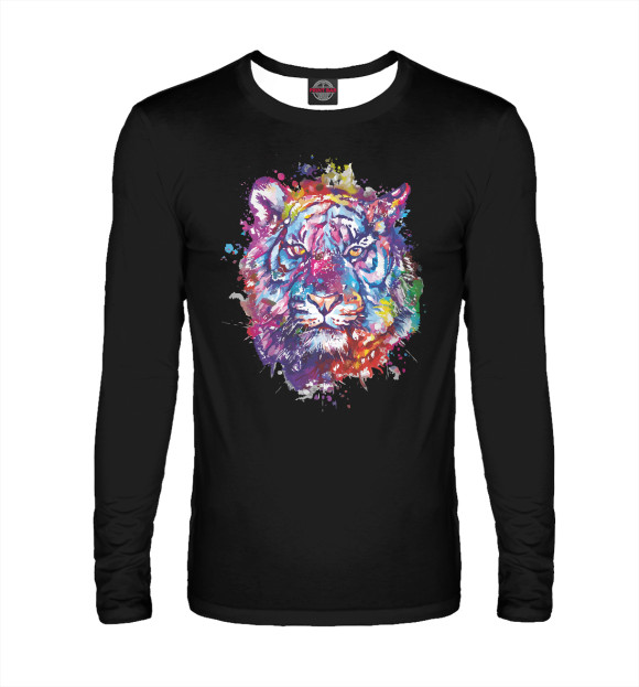 Мужской лонгслив с изображением Color Tiger цвета Белый
