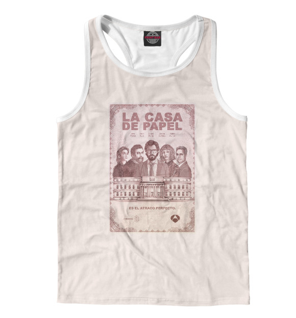 Мужская майка-борцовка с притом La casa de papel цвета Белый Мужская майка-борцовка с изображением La casa de papel цвета Белый