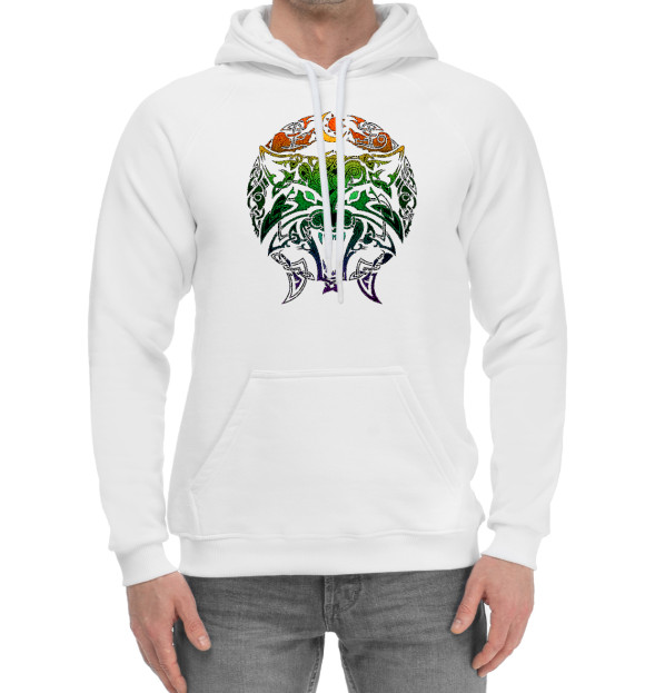 Мужской хлопковый худи с изображением Символика Волк Фенрир цвета Белый